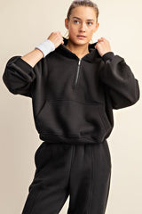 Black French Terry Fleece 1/4 Zip Pullover